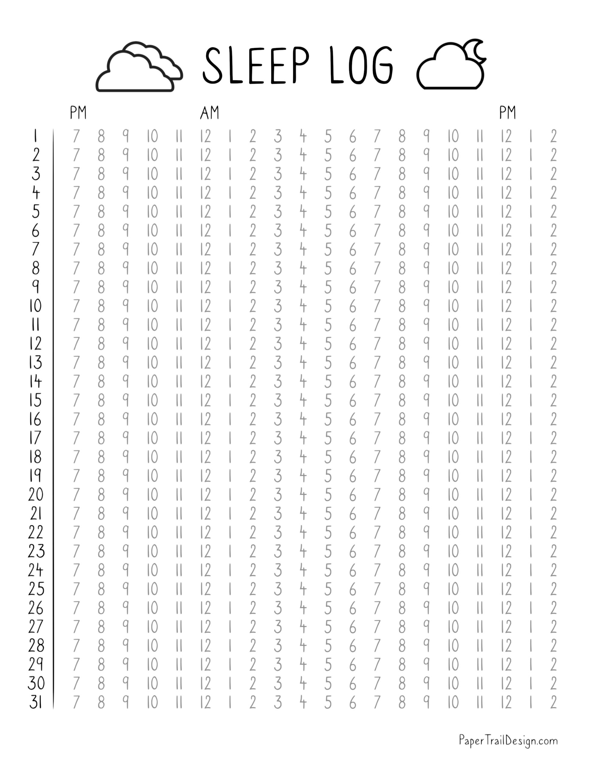 sleep log printable template - paper trail design